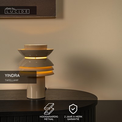 Lucide YINDRA - Tafellamp - Ø 17,5 cm - 1xE27 - Taupe | Vibes